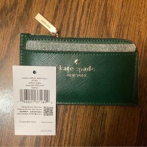 Kate Spade Madison L -Zip Card Holder in Deep Jade with Dust Bag, NWT